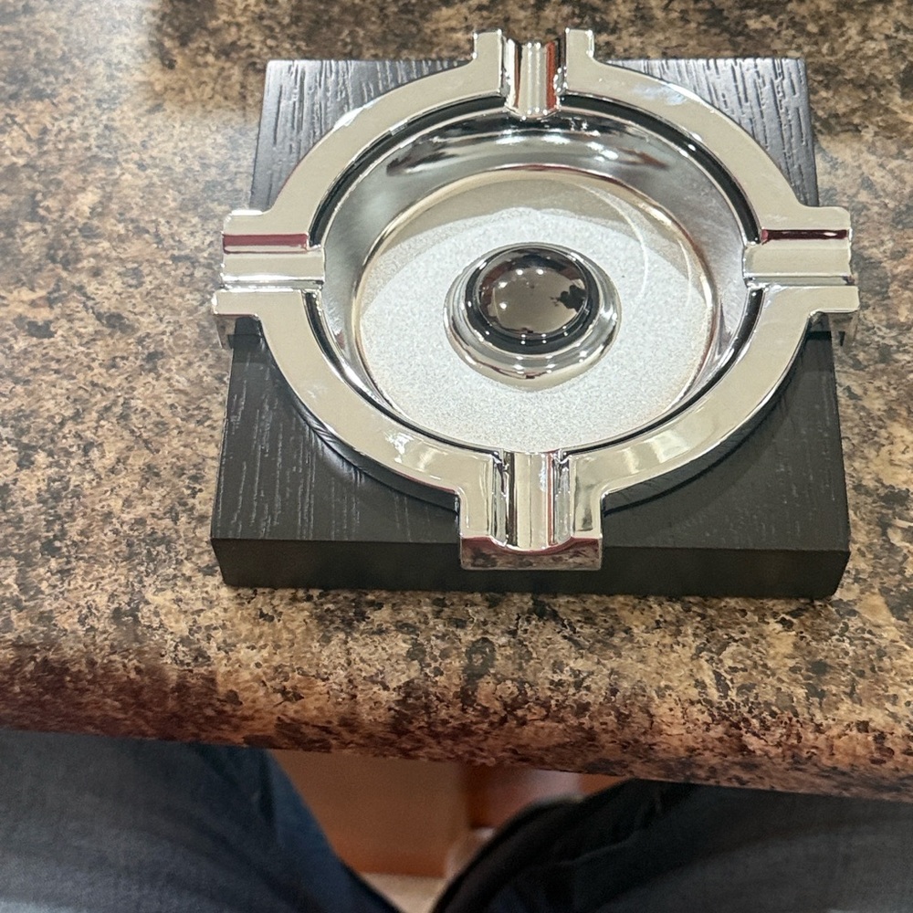 #76 Visol Silver and Black Ashtray.